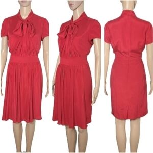 AEFFE SPA Red 100% Silk Cap Sleeve Pleated Bow Tie Cocktail Dress Women's Size 8